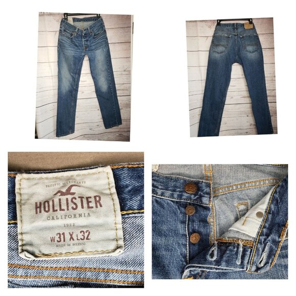 Hollister Men’s Blue Factory Distressed Jeans 30X30.5 – Faded Knee, Button Fly - Picture 3 of 10